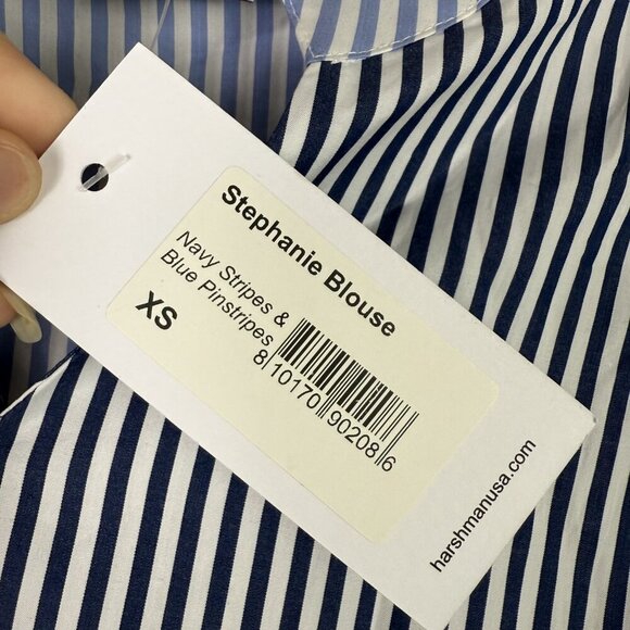 Harshman Blouse XS Stripe Stephanie Long Sleeve Contrast Button Shirt Anthro - Picture 7 of 11